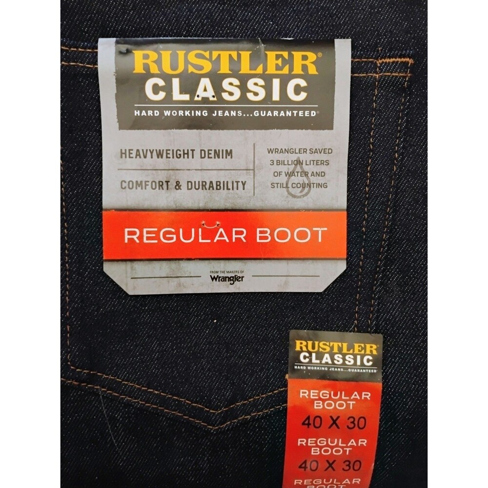 NWT Rustler Classic Wrangler Regular Bootcut Jeans Mens 40x30 Heavyweight Denim